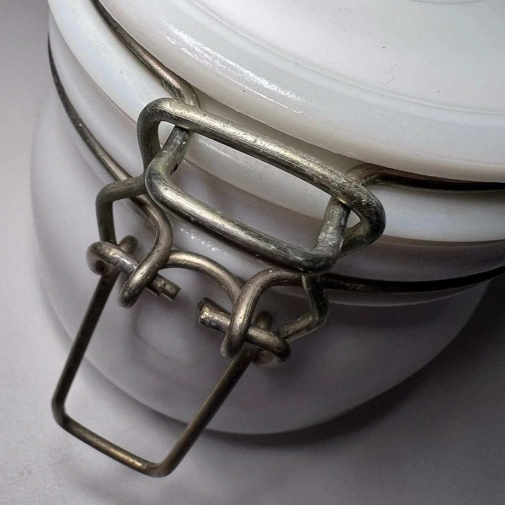 Vintage Milk‎ Glass Wheaton Lidded Jar Canister Bale Clamp Locking- No Gasket